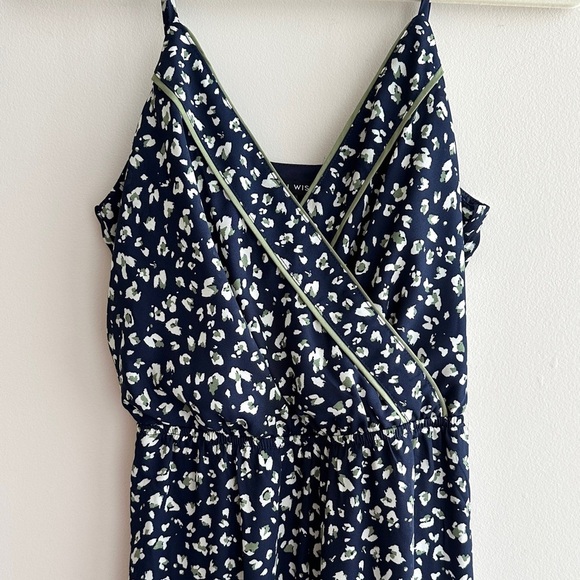 As U Wish Navy Blue and Green Animal Print Cinched Waist Jumpsuit, Size Small - Picture 1 of 16